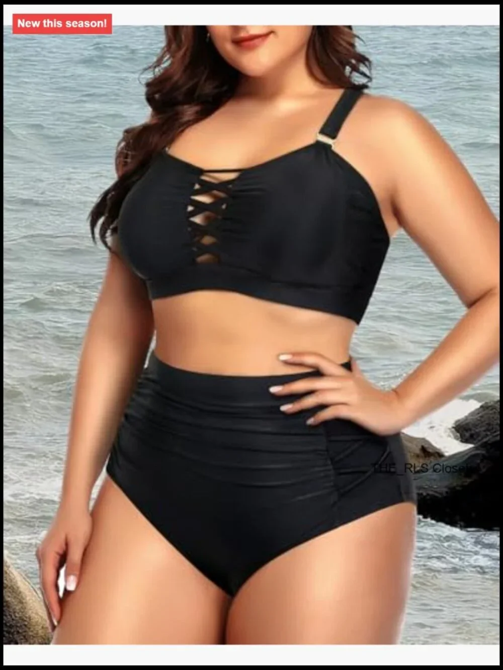 Plus Size Bandeau Bikini Set High Waisted Tummy Control Swimwear